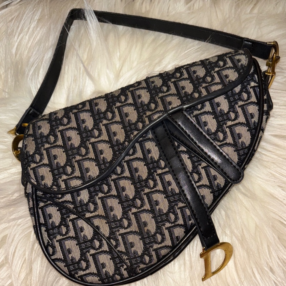 Saddle Shoulder Bag in Black and Beige